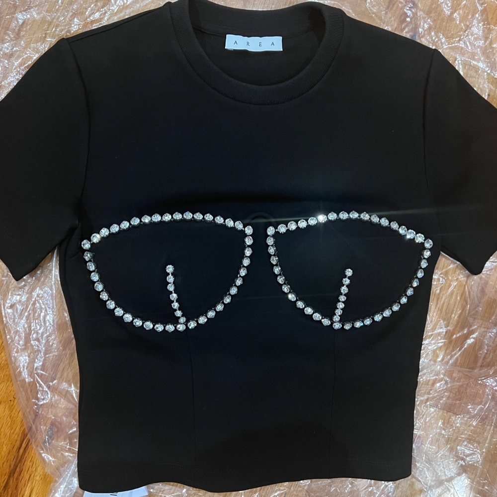 AREA Black Short Sleeve Tee with Crystal Bust Detail - Picture 5 of 7